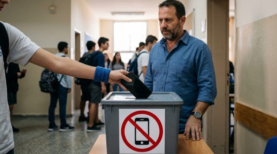 איסור טלפונים בחטיבת הביניים. קרדיט: עמרי מרוז, בינה מלאכותית